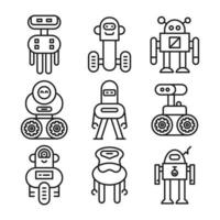 icone del robot del fumetto impostate line art vettore
