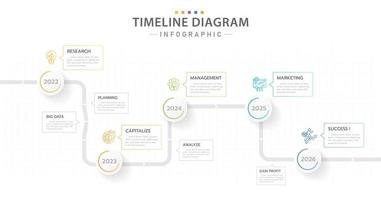 modello di infografica per le imprese. Diagramma temporale moderno a 5 passaggi con argomenti di pianificazione, infografica vettoriale di presentazione.