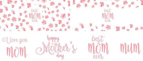 set di sfondi rosa sakura e semplici scritte d'amore per la mamma. ti amo citazioni di mamma e mamma per il design di cartoline vettore