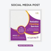 banner di servizio di pulizia affidabile e post sui social media vettore