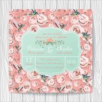Carta di invito di nozze con fiori di rosa rosa e colibrì vettore