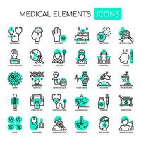 Elementi medici, linea sottile e icone perfette Pixel vettore
