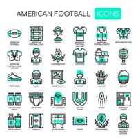 Football americano, linea sottile e pixel perfetti icone vettore