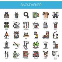 Backpacker Elements, Thin Line e Pixel Perfect Icons vettore