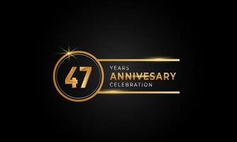 Celebrazione dell'anniversario di 47 anni colore dorato e argento con anello circolare per eventi celebrativi, matrimoni, biglietti di auguri e inviti isolati su sfondo nero vettore