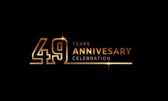 Logotipo di celebrazione dell'anniversario di 49 anni con numeri di carattere dorati costituiti da una linea collegata per eventi celebrativi, matrimoni, biglietti di auguri e inviti isolati su sfondo scuro vettore