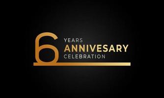 Logotipo di celebrazione dell'anniversario di 6 anni con linea singola color oro e argento per eventi celebrativi, matrimoni, biglietti di auguri e inviti isolati su sfondo nero vettore