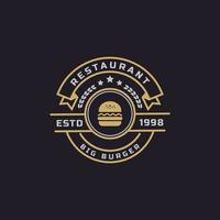 hamburger di tortino di manzo con prosciutto distintivo retrò vintage per ispirazione per il design del logo di un ristorante fast food vettore