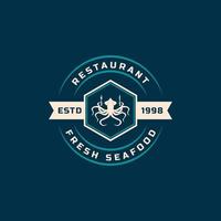 distintivo retrò vintage frutti di mare mercato del pesce e ristorante emblema modello sagome tipografia logo design vettore