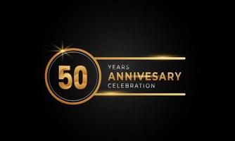 Celebrazione dell'anniversario di 50 anni colore dorato e argento con anello circolare per eventi celebrativi, matrimoni, biglietti di auguri e inviti isolati su sfondo nero vettore