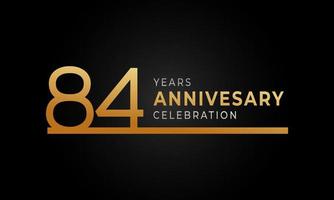 Logotipo di celebrazione dell'anniversario di 84 anni con linea singola color oro e argento per eventi celebrativi, matrimoni, biglietti di auguri e inviti isolati su sfondo nero vettore