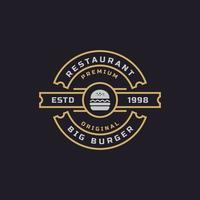 hamburger di tortino di manzo con prosciutto distintivo retrò vintage per ispirazione per il design del logo di un ristorante fast food