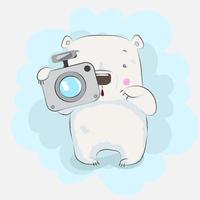 simpatico orsetto che tiene la fotocamera vettore