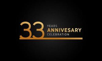 Logotipo di celebrazione dell'anniversario di 33 anni con linea singola color oro e argento per eventi celebrativi, matrimoni, biglietti di auguri e inviti isolati su sfondo nero vettore