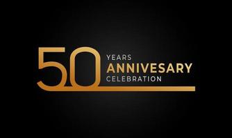 Logotipo di celebrazione dell'anniversario di 50 anni con linea singola color oro e argento per eventi celebrativi, matrimoni, biglietti di auguri e inviti isolati su sfondo nero vettore