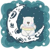 simpatico orsetto seduto sulla luna vettore
