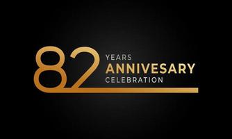 Logotipo di celebrazione dell'anniversario di 82 anni con linea singola color oro e argento per eventi celebrativi, matrimoni, biglietti di auguri e inviti isolati su sfondo nero vettore