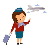 illustrazione di un assistente di volo e di un aeroplano, vettore