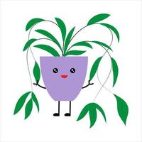 carino cartone animato kawaii pianta in una pentola. una pianta con lunghe foglie pendenti. vettore