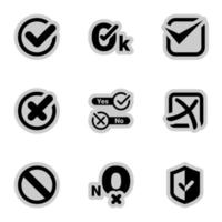 icone per tema sì, confermato, no, negato, vettore, icona, set. sfondo bianco