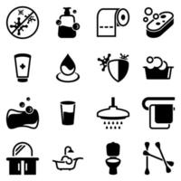 set di icone semplici su un tema igiene, servizi igienico-sanitari, latrina, vettore, design, collezione, piatto, segno, simbolo, elemento, oggetto, illustrazione. icone nere isolate su sfondo bianco vettore