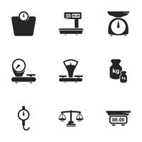 icone per bilance a tema, pesatura, peso, bilancia. sfondo bianco vettore