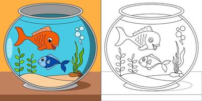 pesci d'acqua dolce nel serbatoio dell'acquario adatto per l'illustrazione di vettore della pagina da colorare dei bambini