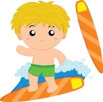 clipart di vettore sveglio del ragazzo di surf in mare