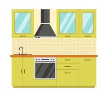 illustrazione piatta vettoriale, interni cucina, mobili, attrezzature da cucina vettore