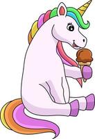 clipart del fumetto del gelato che mangia l'unicorno vettore