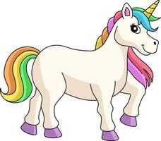 unicorno che cammina sulla clipart del fumetto arcobaleno vettore