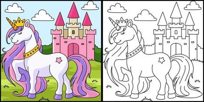 Pagina da colorare principessa unicorno colorata vettore