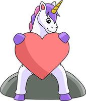 unicorno che abbraccia un clipart del fumetto del cuore vettore