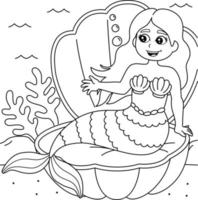 sirena seduta in una conchiglia da colorare per bambini vettore