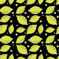 modello vettoriale di limone colorato senza soluzione di continuità. vettore di doodle con icone di limone su sfondo nero. motivo a limone vintage, sfondo di elementi dolci per il tuo progetto
