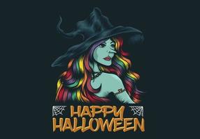 giovane strega felice halloween illustrazione vettore