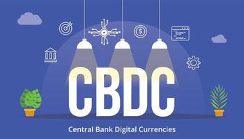 Concetto di valute digitali della banca centrale cbdc con icona e testo di grandi parole con uno stile piatto moderno vettore