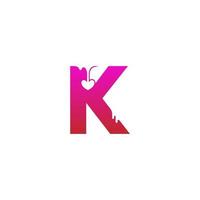 icona del logo della lettera k con modello di progettazione di simbolo di amore che si scioglie vettore