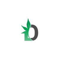 icona del logo della lettera d con il vettore di design delle foglie di cannabis