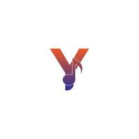 icona del logo della lettera y con il modello di simbolo di design della nota musicale vettore