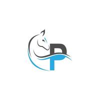 logo dell'icona della lettera p con disegno dell'illustrazione del cavallo vettore
