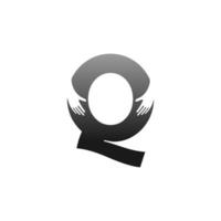icona del logo della lettera q con il modello di simbolo del design della mano vettore