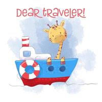 Giraffa sveglia del fumetto su una nave