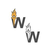 logo dell'icona della lettera w combinato con il design dell'icona della torcia vettore