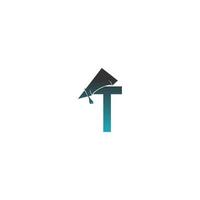icona del logo della lettera t con il vettore di disegno del cappello di graduazione