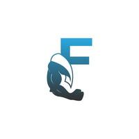 icona del logo della lettera f con il vettore di disegno del braccio muscolare