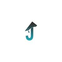 icona del logo della lettera j con il vettore di disegno del cappello di graduazione