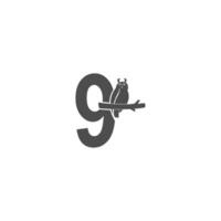 icona del logo numero 9 con il vettore di disegno dell'icona del gufo
