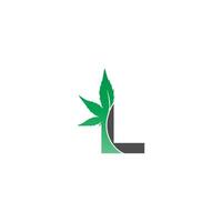 icona del logo della lettera l con il vettore di design delle foglie di cannabis