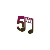 icona del logo numero 5 con modello di simbolo di disegno di nota musicale vettore